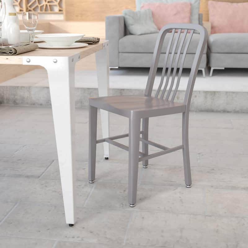 Metal Indoor-Outdoor Chair - 15.5"W x 20"D x 33.25"H - Silver