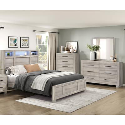 Contemporary Design Modern Bedroom Set 4pc Bed Dresser Mirror Chest Furniture