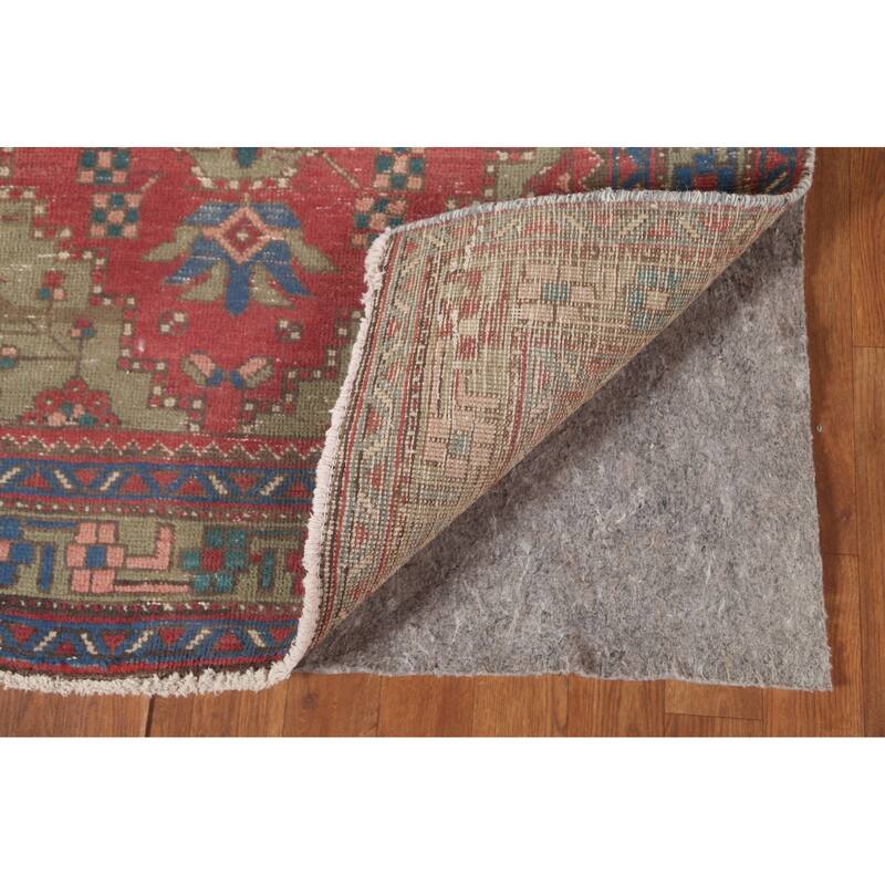 Geometric Tabriz Persian Vintage Runner Rug Handmade Wool Carpet - 3'7"x 11'3"