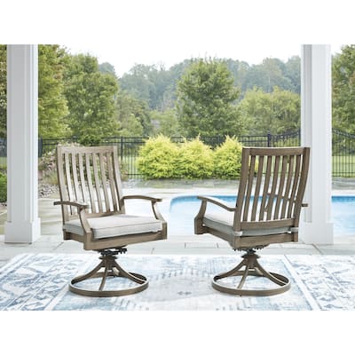 Signature Design by Ashley Rainier Ranch Brown/Beige Outdoor Swivel Chair with Cushion (Set of 2) - 24.63" W x 26.5" D x 39" H