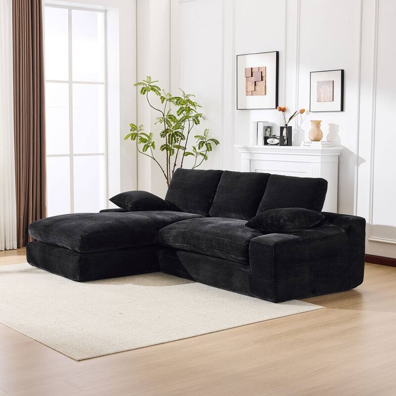 Modular Sectional Cloud Sofa with L-Shape Chaise, Corduroy Upholstered Sleeper Sofa, Compressed Sofa with Pillow