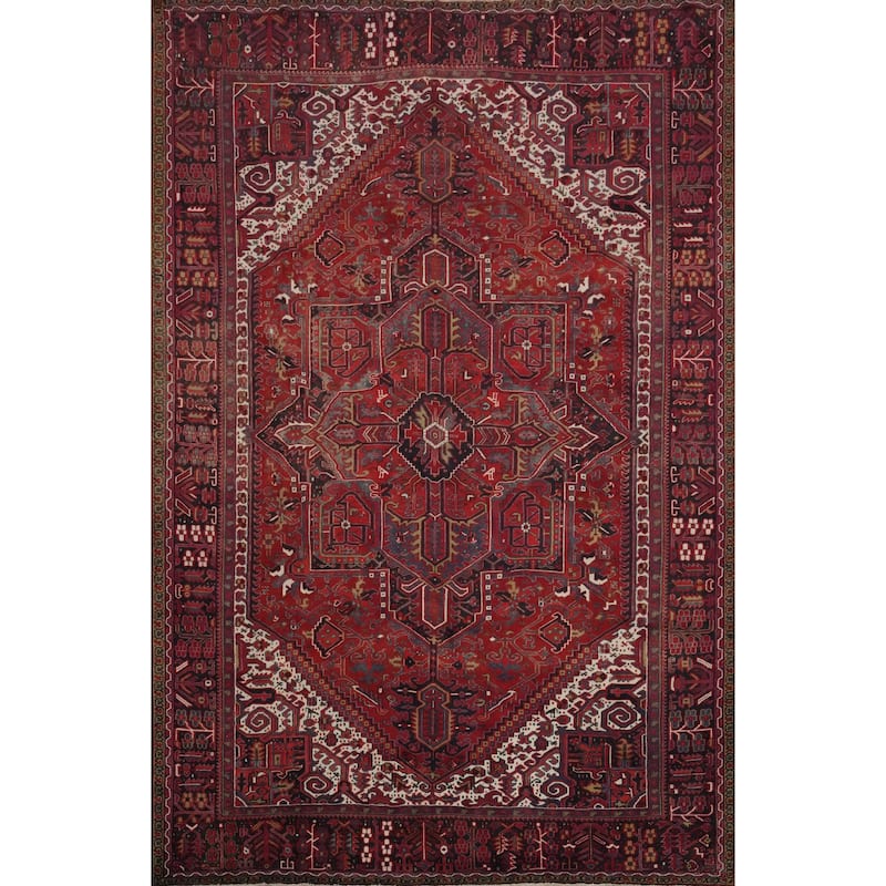 Hand Knotted Oriental 100% Wool Carpet Traditional Medallion Red Heriz Area Rug - 13' 3'' X 9' 9''