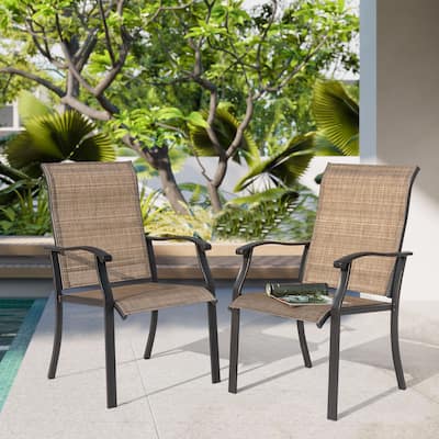 NUU GARDEN Iron Textilene Dining Chair, Brown, Set of 2