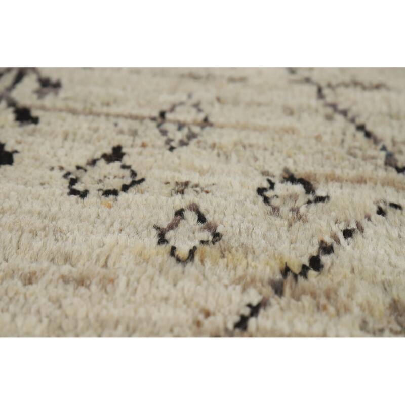 Geometric Moroccan Oriental Rug Handmade Geometric Beige Wool Carpet - 6'9" x 9'7"