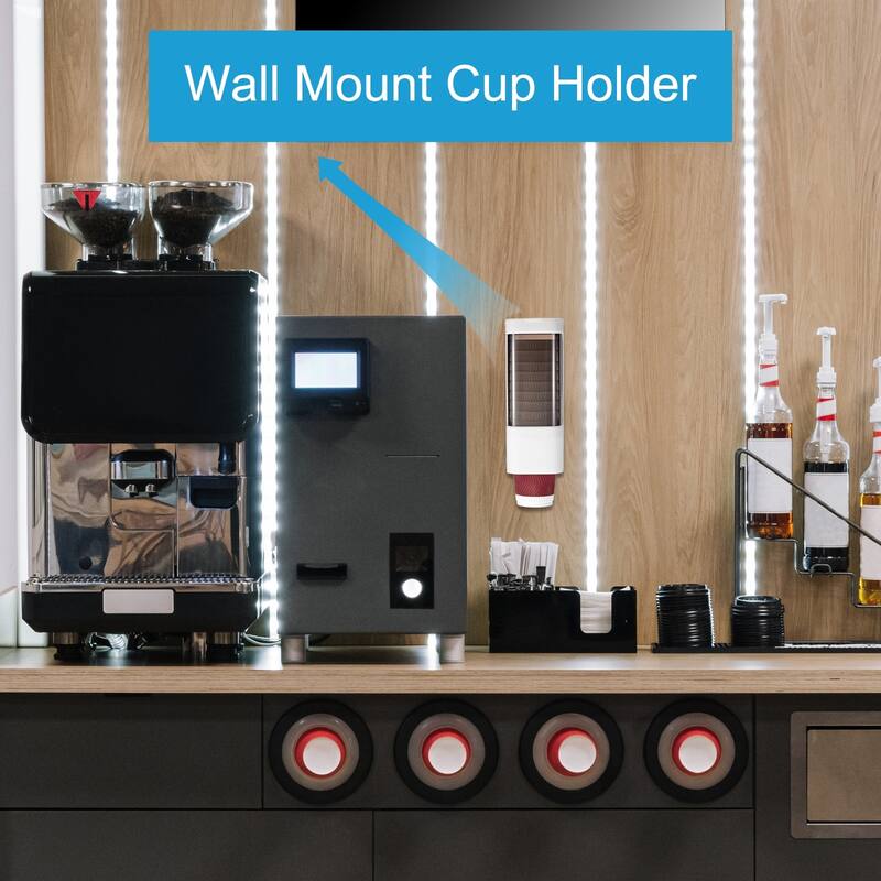 Wall Mount Cup Dispenser with Mounting Adhesive Single Slot for Home - White - 9 x 9 x 23.5 cm