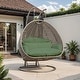 preview thumbnail 70 of 128, LeisureMod Modern 2-Person Egg Hanging Swing Chair with Beige Wicker, Oxford Fabric Cover, Patio Hammock Lounger and Cushions