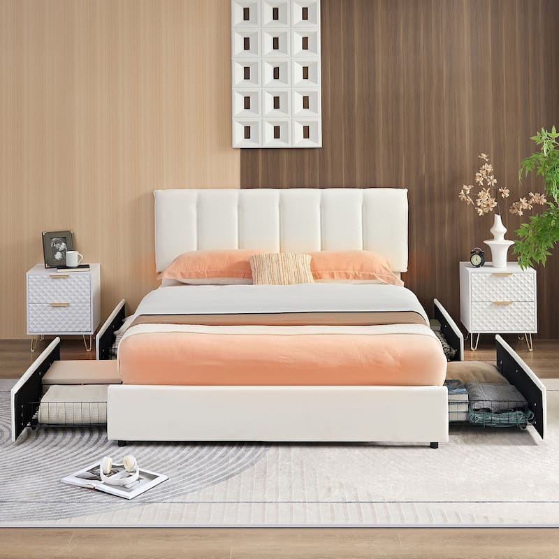 Javlergo Bed Frame with Storage Drawers, Upholstered Platform Bed Frame with Adjustable Headboard