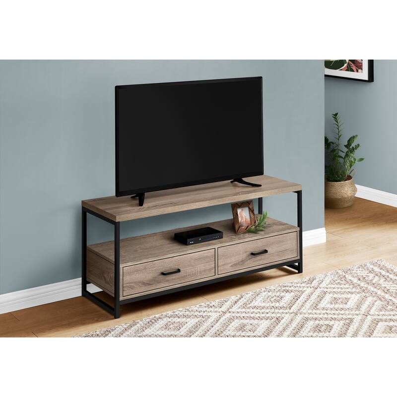 Modern 48-Inch TV Stand with Storage Drawers, Black Laminate & Metal Frame for Contemporary Home Decor