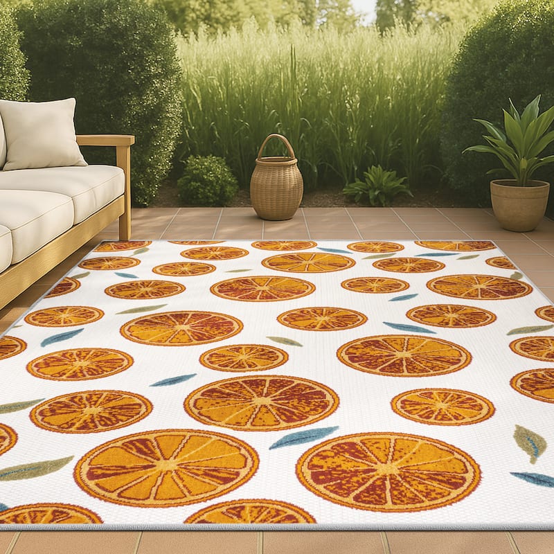 JONATHAN Y Ananas Citrus Slice High-Low Indoor/Outdoor Area Rug
