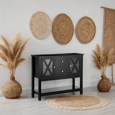Sideboard Buffet with Glass Doors, 2 Drawers and Adjustable Shelves