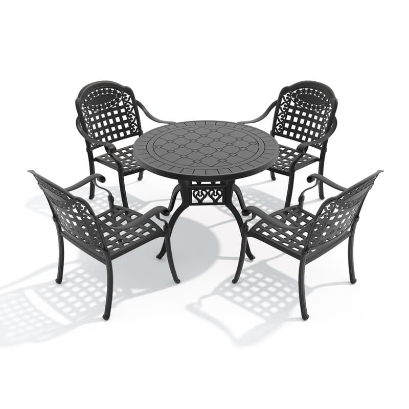 5-Pc Aluminum Patio Set , 4 x Armchairs with Blue Cushions with Round Table