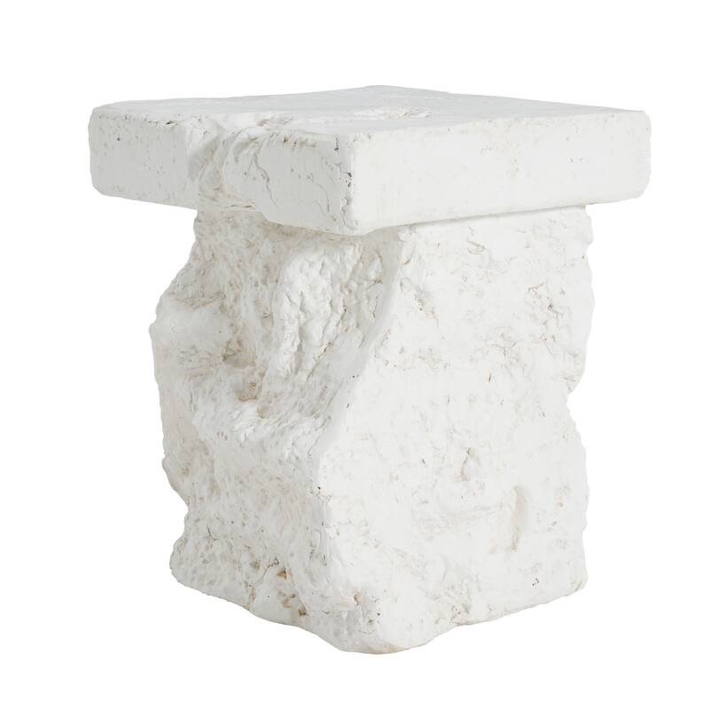 Roomfitters Talia Outdoor Modern Artistry Side Table with Organic Rock Base, Weather Resistant MGO, White