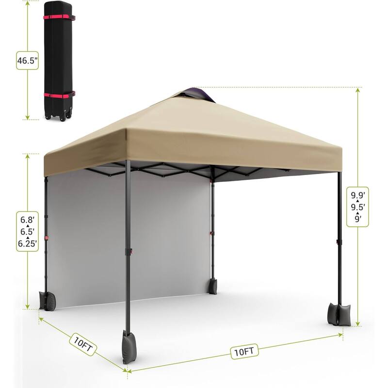 10x10ft Portable Instant Pop Up Canopy Tent with 1 Sidewall for Parties, Camping, Beach - N/A