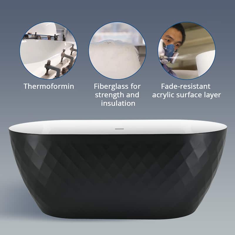 59'' Lx 28''W Freestanding Soaking Acrylic Bathtub with Overflow & Pop-up Drain,Matte Black