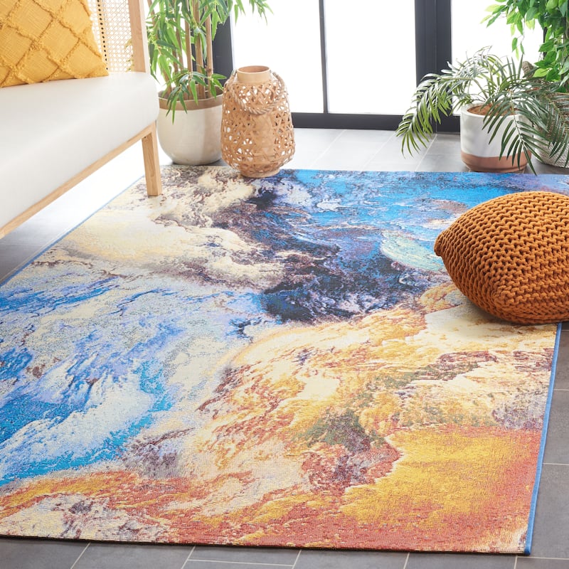 SAFAVIEH Barbados Hyang Modern Abstract Waterproof Patio Backyard Rug - 9'10" x 12'5"