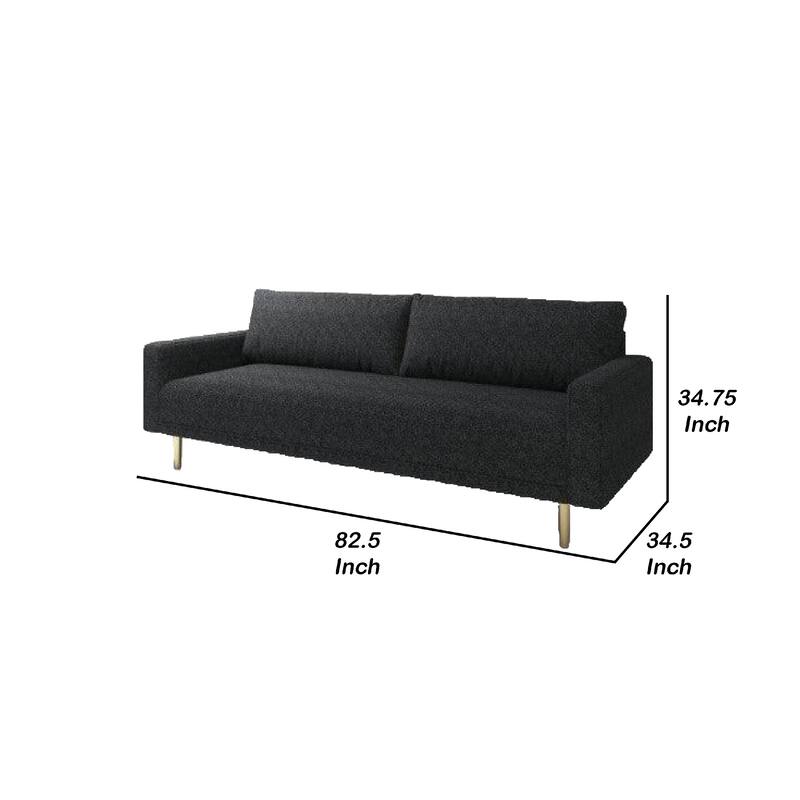 Remy Sofa, Black Boucle, Bench Style Seat with Track Arms, 83 Inch