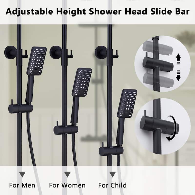 3-Spray Patterns Thermostatic Rain Shower Faucet Wall Mount Dual Shower Heads - 11.4" x 7.5"