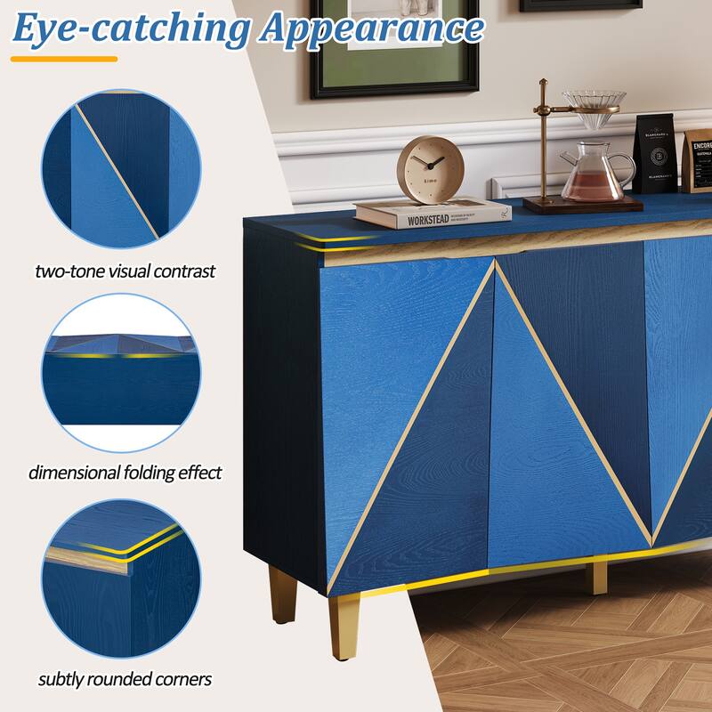 60" Retro Buffet Cabinet - 4-Door Vintage Sideboard with Adjustable Shelves for Dining/Living Room