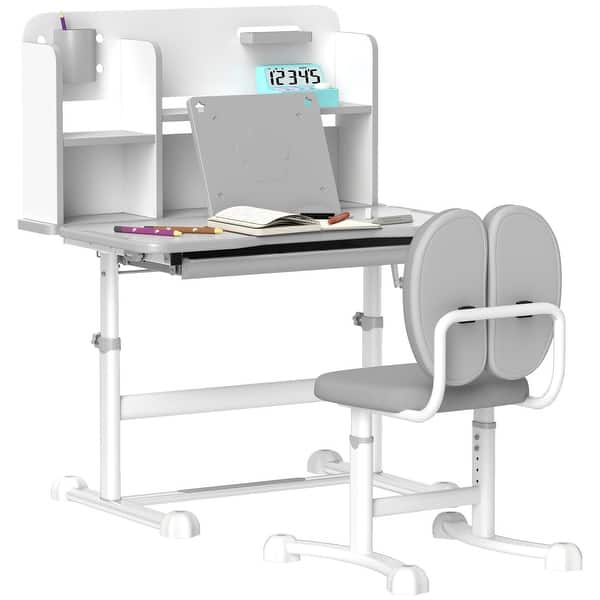 slide 2 of 10, Kids Desk and Chair Set, Height Adjustable Kids School Study Desk and Chair Set with Tilt Desktop - Gray Gray