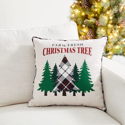 Glitzhome 18" Farm Fresh Heavy Cotton Christmas Tree Pillow