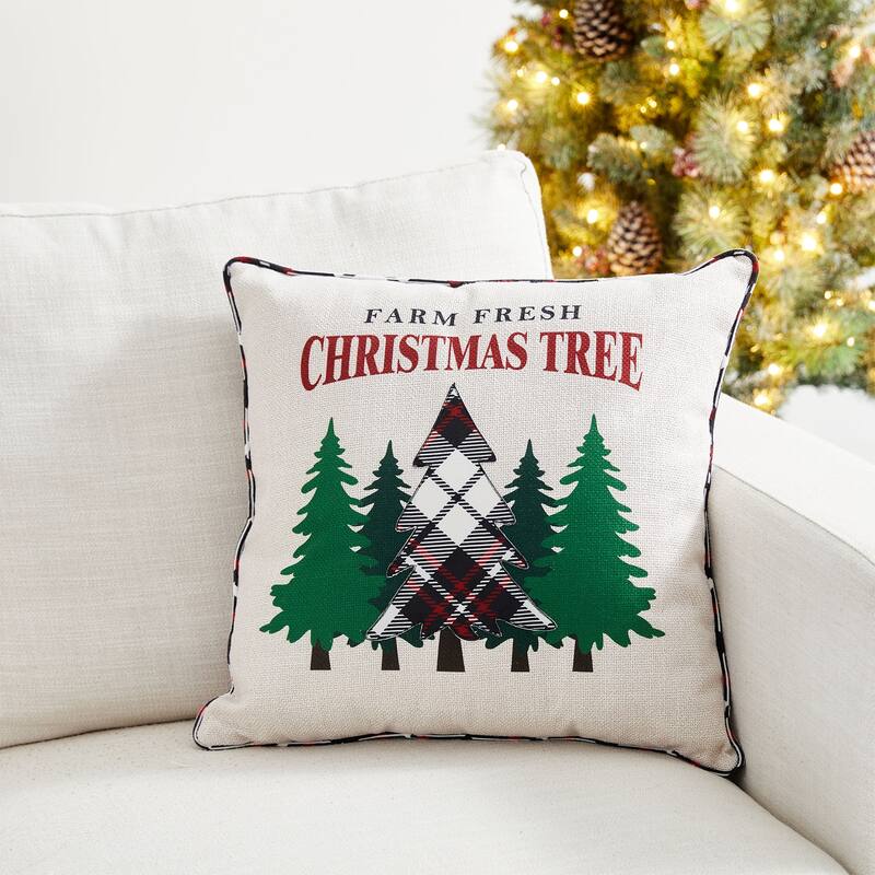 Glitzhome Hooked Cat Dog Christmas Tree Throw Pillow Home Sofa Decor - Trees - 18 x 18