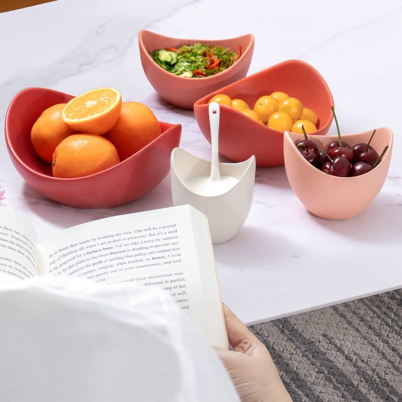 Salad Bowls, 5 Packs Serving Bowls,Lotus Shaped Pasta Bowls, Dishwasher & Microwave Safe, Unique Angled Ceramic Bowls for