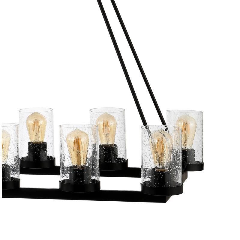 Jonah 45.5" 12-Light Seeded Glass/Iron Rustic Farmhouse Linear LED Chandelier, Oil Rubbed Bronze by JONATHAN Y - 12 Lights