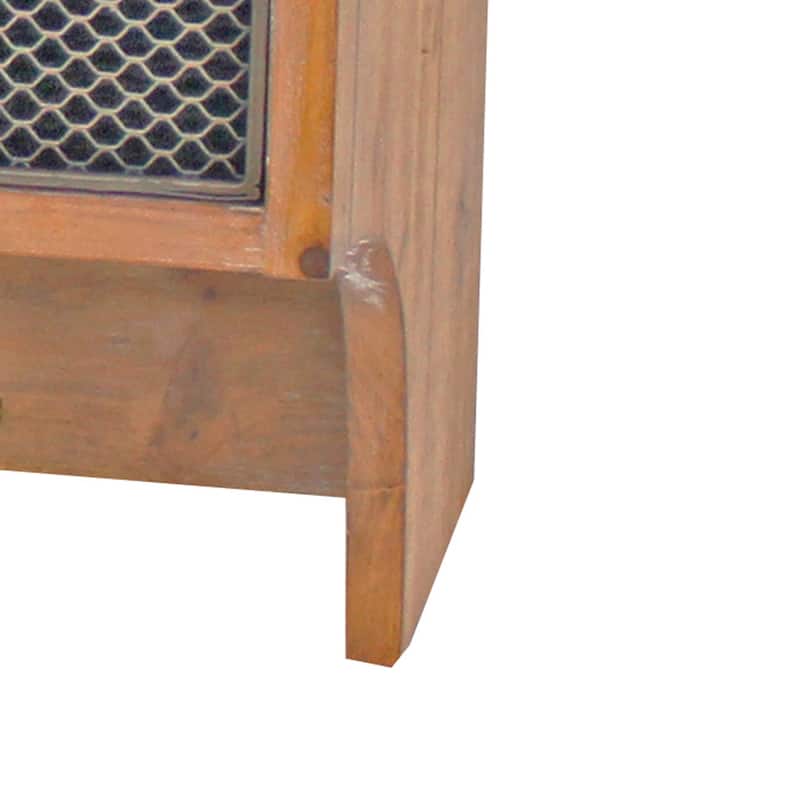Wooden Wall Shelf with 4 Hooks and 3 Wire Baskets, Brown