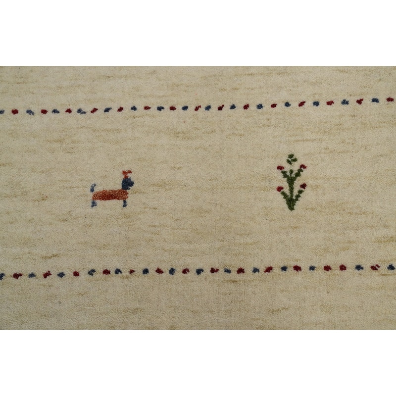 Hand Knotted Oriental 100% Wool Carpet Tribal Animal Pictorial Beige & Ivories Gabbeh Area Rug - 8' 0'' X 8' 2''