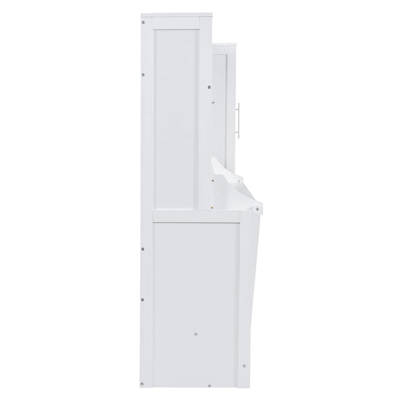 White Full Size Murphy Bed with The Built-in top Shelf,Closet and Two Storage Drawers for Bedroom