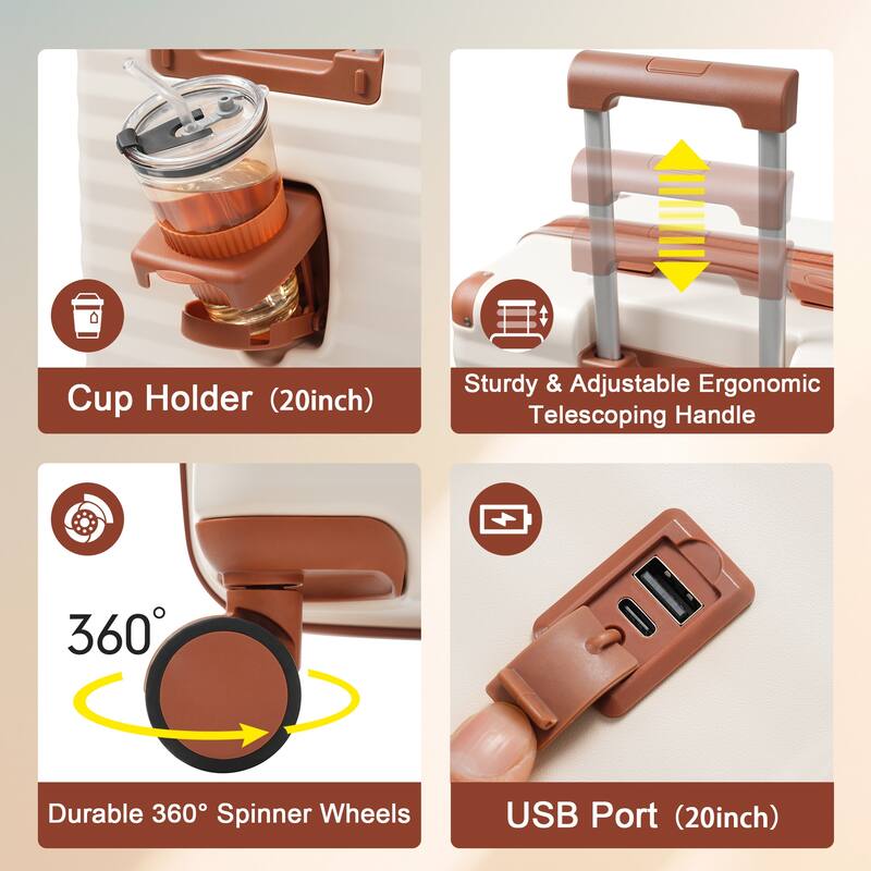 Luggage Sets 5 Piece, Expandable Carry on Suitcase with Spinner Wheels TSA Lock USB Port, Cup Holder Duffel Bag and Toiletry Bag