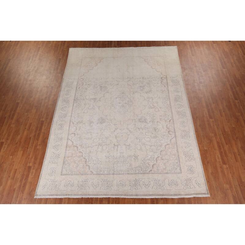 Muted Distressed Tabriz Persian Antique Area Rug Handmade Wool Carpet - 9'8" x 13'0"