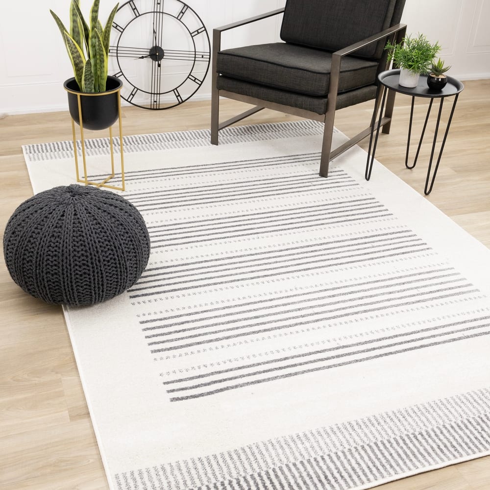 Covington Collection - Cream Grey Striped Neutral Indoor Area Rug