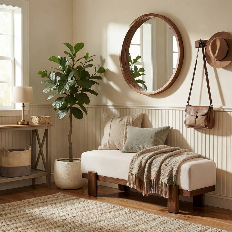 Christopher Knight Home - Kirov 54.75" Modern Upholstered Entryway Bench with 9" Thick Cushioned Seat & Solid Wood Legs