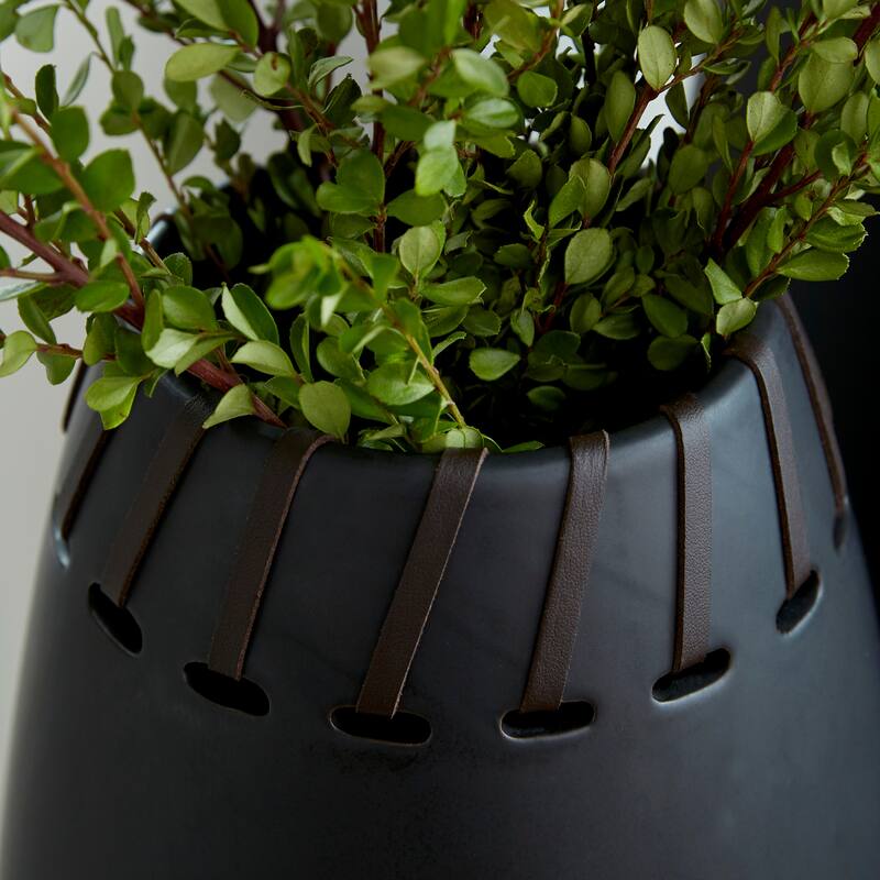 Black Ceramic Decorative Vase with Cut Out Patterns (Set of 2) - 9 x 9 x 16