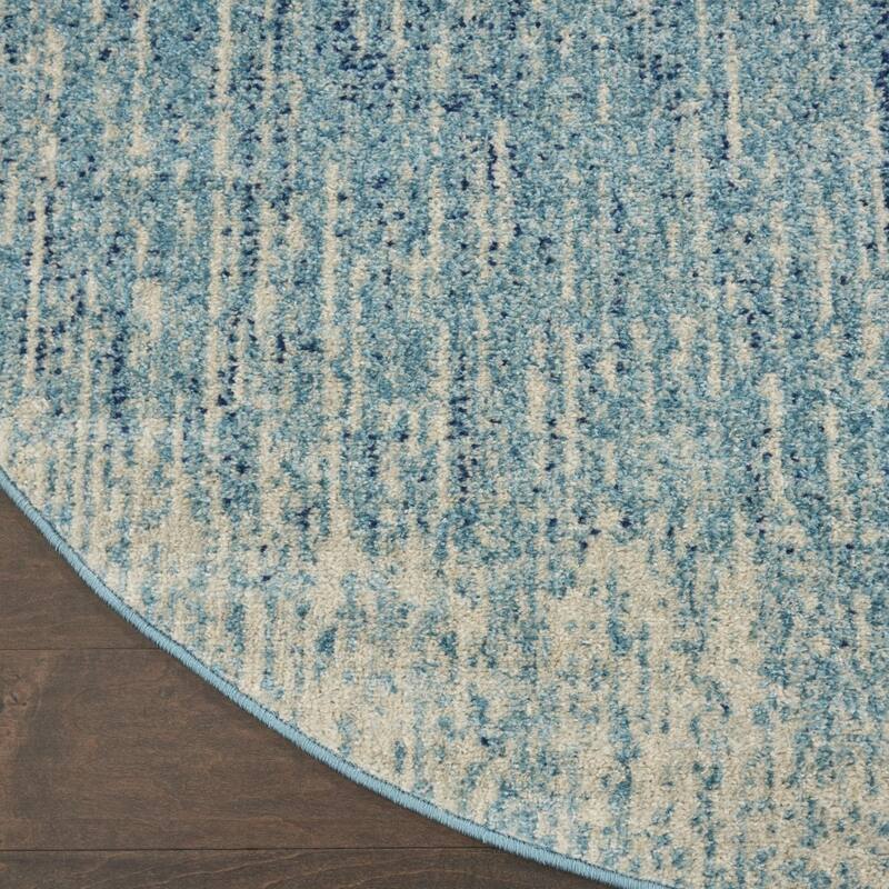 4' Round Navy and Light Blue Abstract Area Rug 3'6" Bed Bath