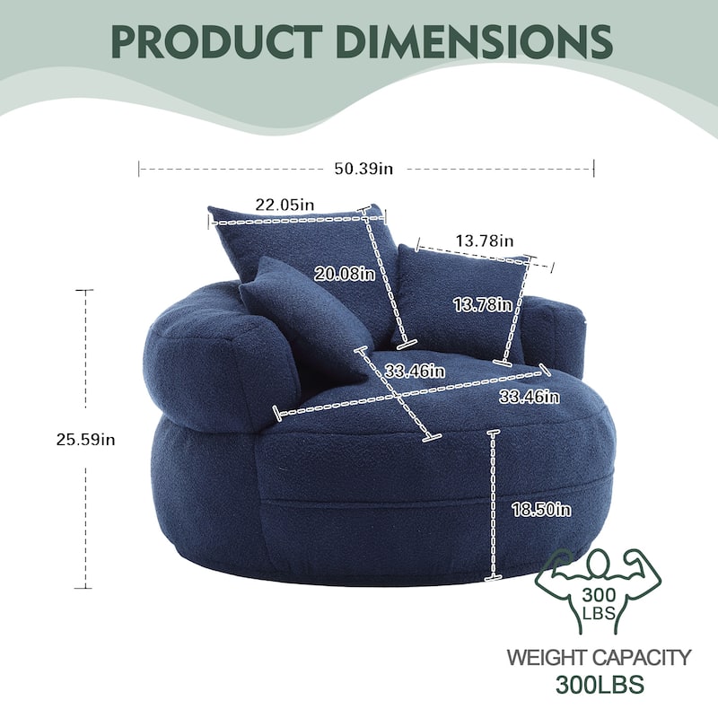 Boucle Upholstered Tufted Barrel Accent Living Room Chair With Toss Pillows