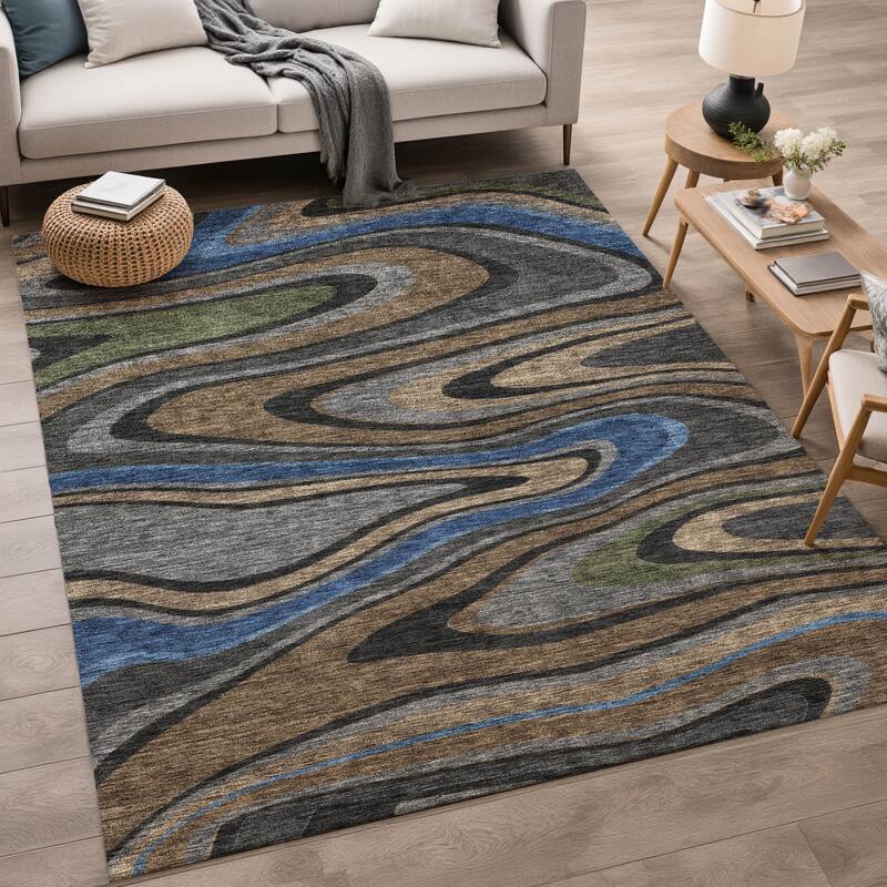 Machine Washable Indoor/ Outdoor Abstract Busey Chantille Rug