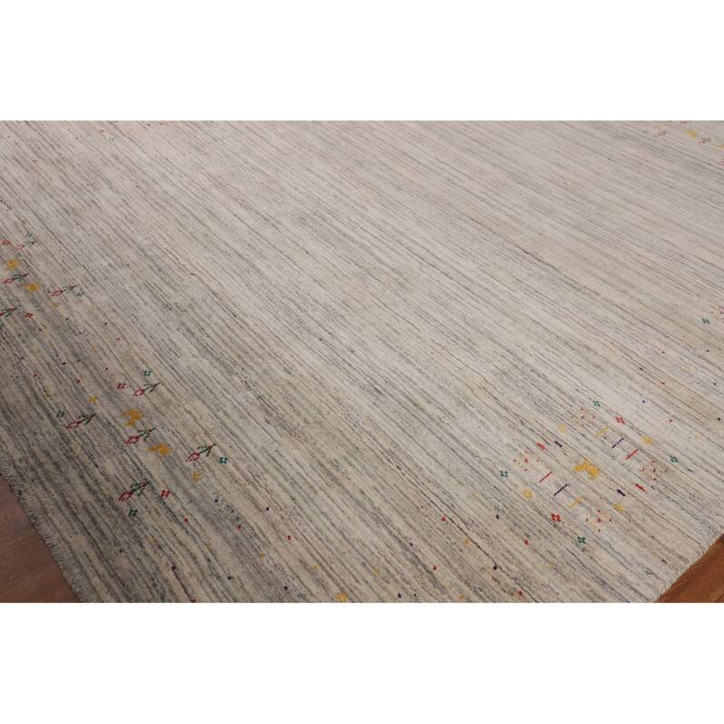 Striped Gabbeh Square Indian Square Area Rug Hand-Knotted Wool Carpet - 7'9"x 8'1"