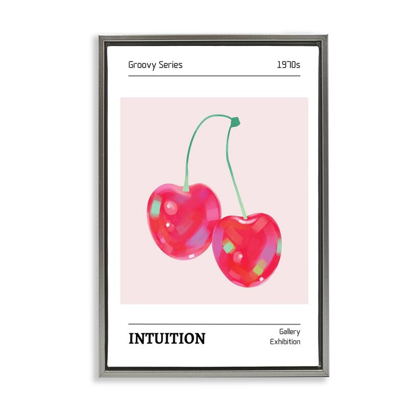 Stupell Intuition Phrase Cherries Framed Floater Canvas Wall Art Design By LSR Design Studio - 21 x 31 - Grey