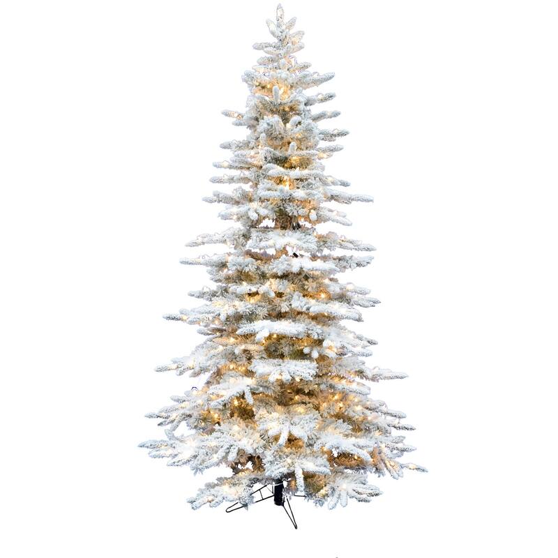 Christmas Time 6.5-Ft. White Pine Snowy Artificial Christmas Tree with Clear Smart String Lighting - Snow - 6.5 Foot - Snow