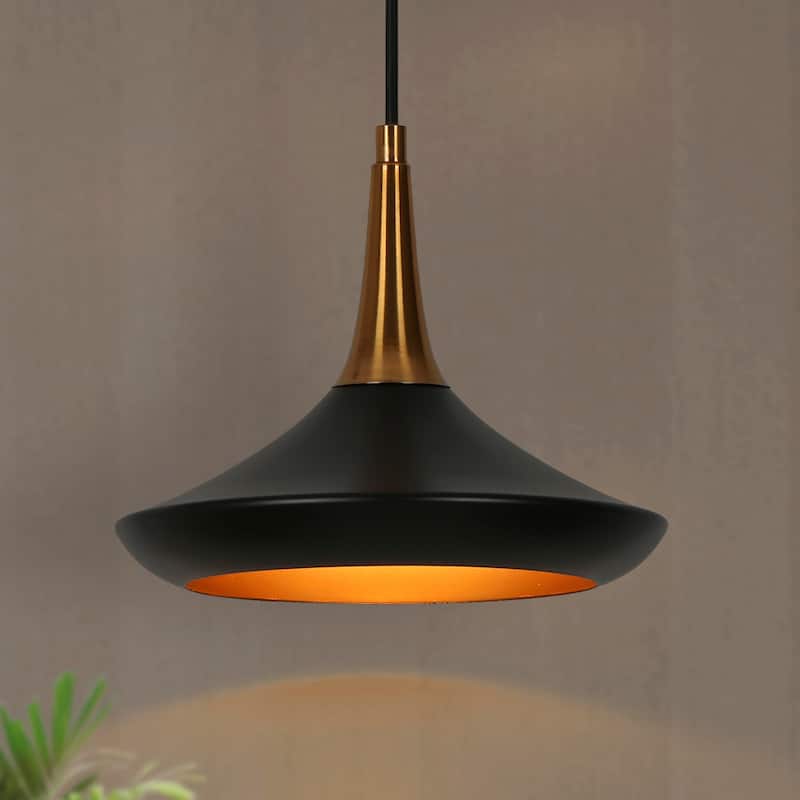 Conia Modern 1-Light Black Gold Pendant Lights for Kitchen Island - 9" D x 8.3" H