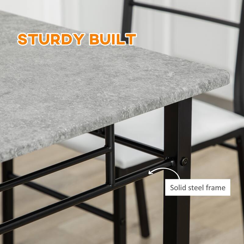 HOMCOM Kitchen Table and Chairs for 4, Modern Dining Table Set with Padded Sponge Cushion Chairs and Marble Textures