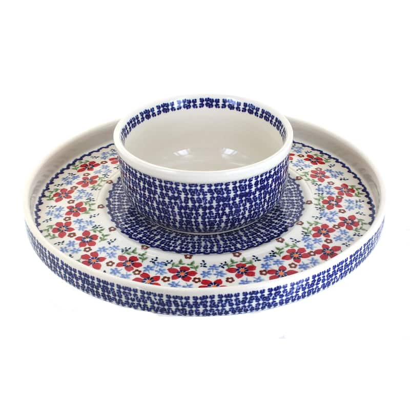 Blue Rose Polish Pottery N007 Manufaktura Dual Dish - Red Poppy