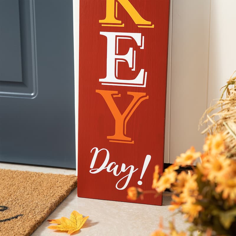 Glitzhome 58.5"H Thanksgiving Wooden Porch Sign with Fabric Dangling Legs (KD)