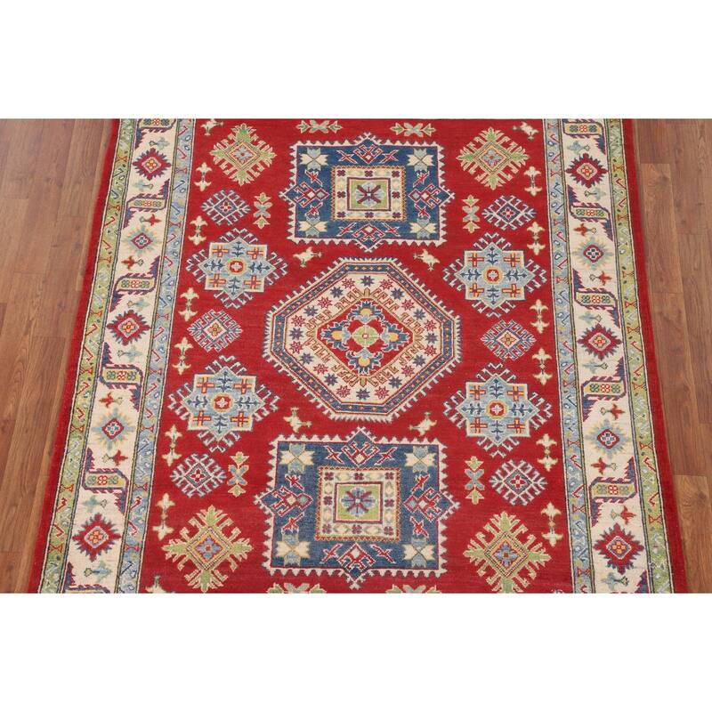 Traditional Red Kazak Oriental Area Rug Hand-Knotted Wool Carpet - 5'1" x 6'9"