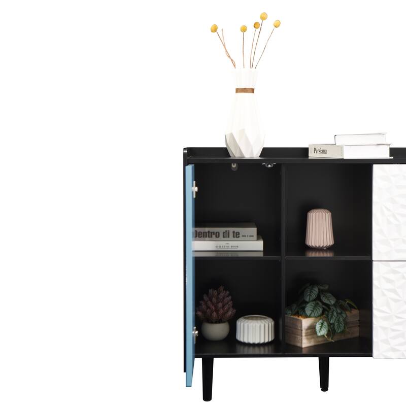 Modern Sideboard Buffet Cabinet with 2 Drawers and 2 Open Storage Compartment