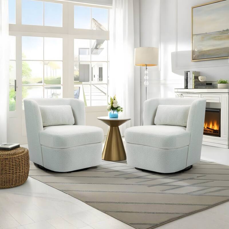 2Set 360°Swivel Barrel Chair with Cushion - Boucle - White