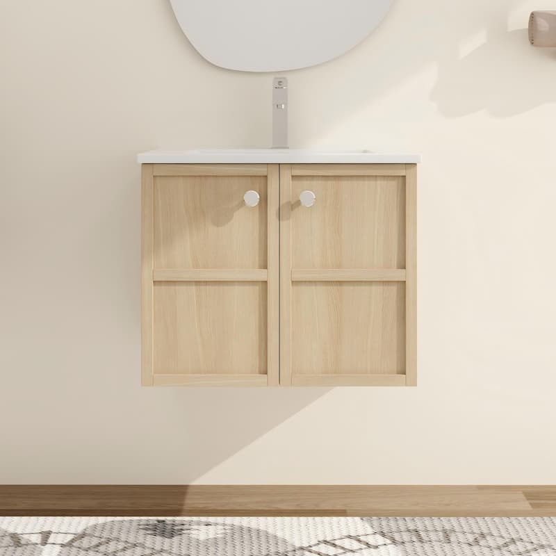 Malwee 24"/30" Floating Bathroom Vanity,Wall Mounted Bathroom Vanity with Ceramic Sink and Soft Close Door - 24.0"×18.3"×19.7"