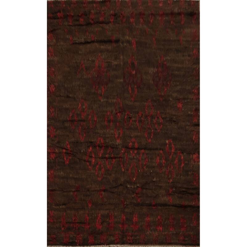 Hand Knotted Oriental 100% Wool Carpet Modern Tribal Brown Moroccan Area Rug - 9' 9'' X 6' 8''